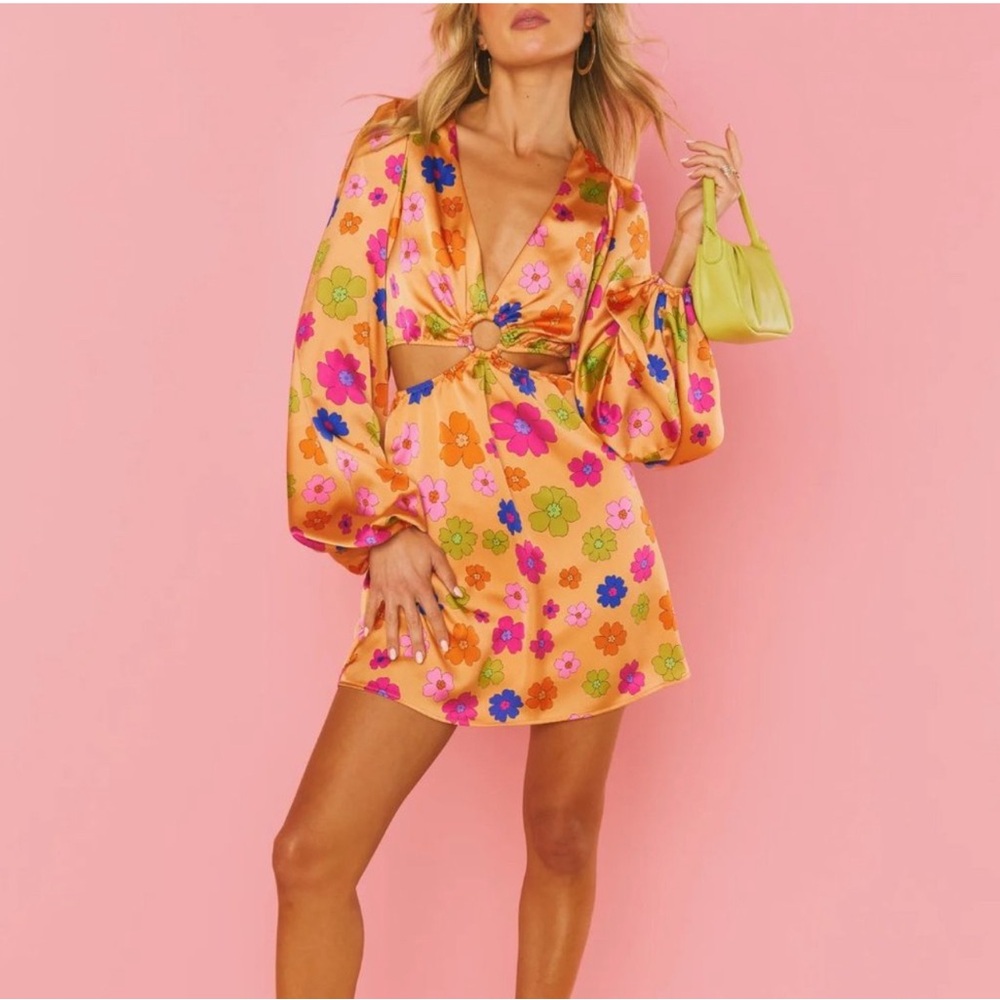 Show Me Your Mumu Go Out Cut Out Poppin Poppy Floral Mini Dress Size Large